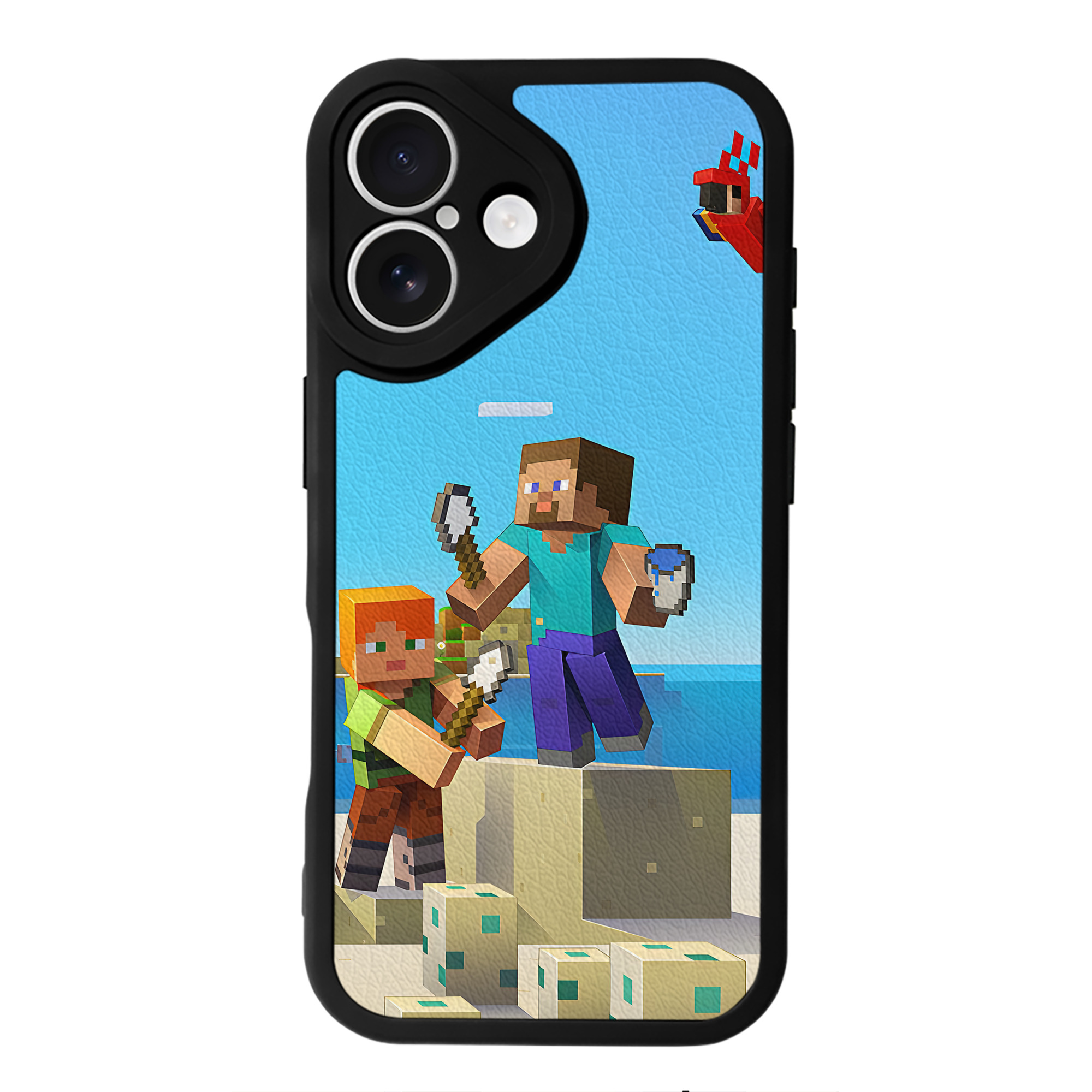 （画像用） マインクラフト ブロックの世界 Minecraft MC Block world 【iPhone 16シリーズ対応】シリコンスマホケース（レザー調） 材質：シリコン